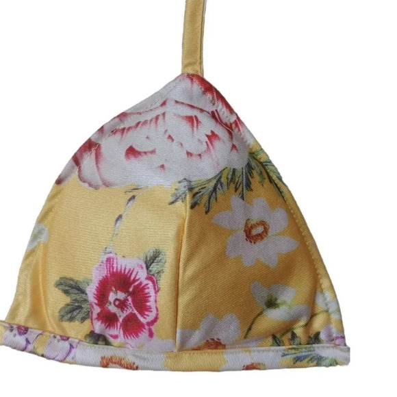 Floral Triangle Bathing Swim Bikini Top, Yellow, S - Picture 4 of 6